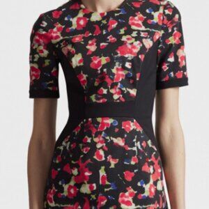 French Connection Black and Red Floral Mini Dress, size 10 crew neck